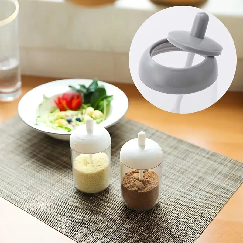 Transparent Seasoning Jar with Spoon Cover for Kitchen