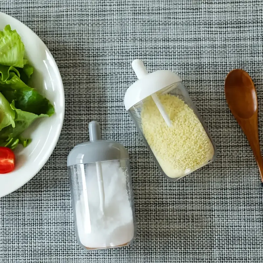 Transparent Seasoning Jar with Spoon Cover for Kitchen