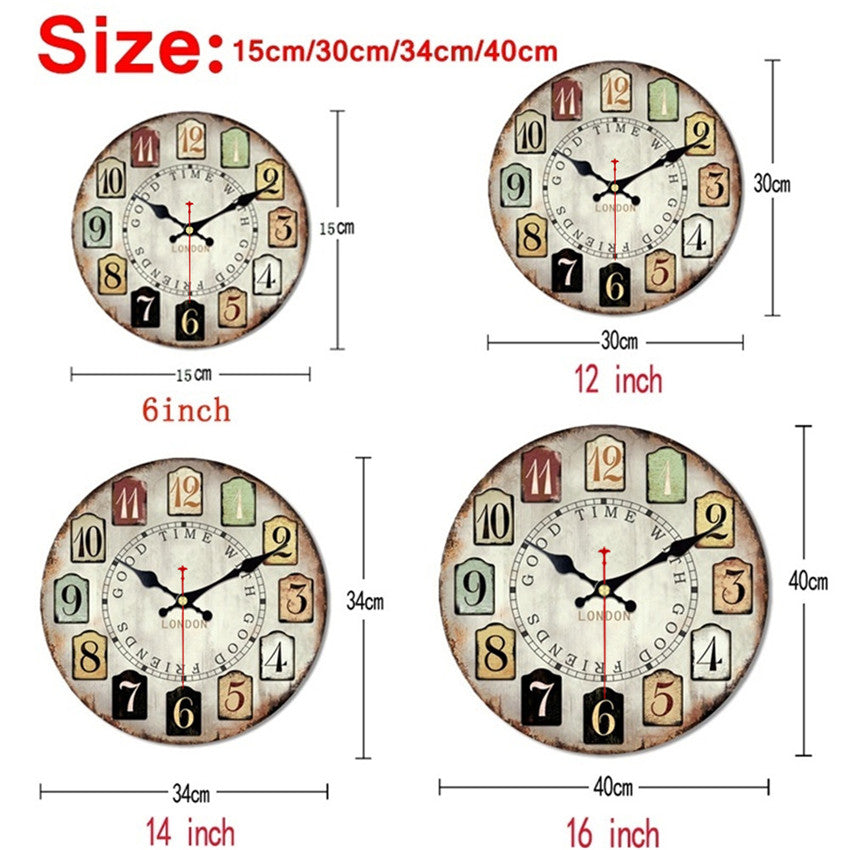 Retro Wooden Wall Clock - 16-Inch Silent Design