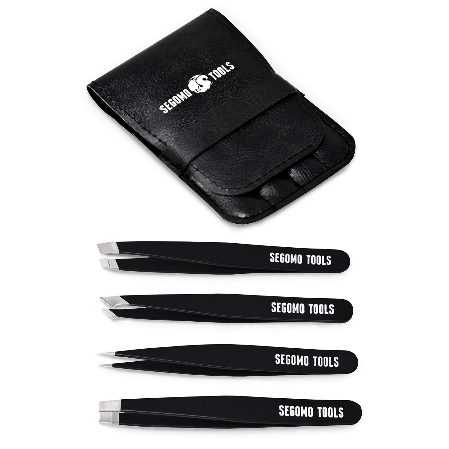 Segomo Tools 4 Piece Tweezer Set - Tweezers For Women - Ingrown Hair Removal Kit - Eyebrow Plucker - Precision Tweezers - Flat Angled Slant & Pointed Tweezers - TW004