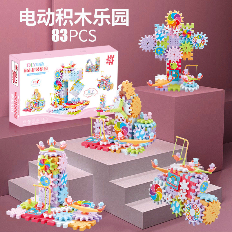 Electric Building Blocks Gear Rotation Toy for Kids (83 pcs)