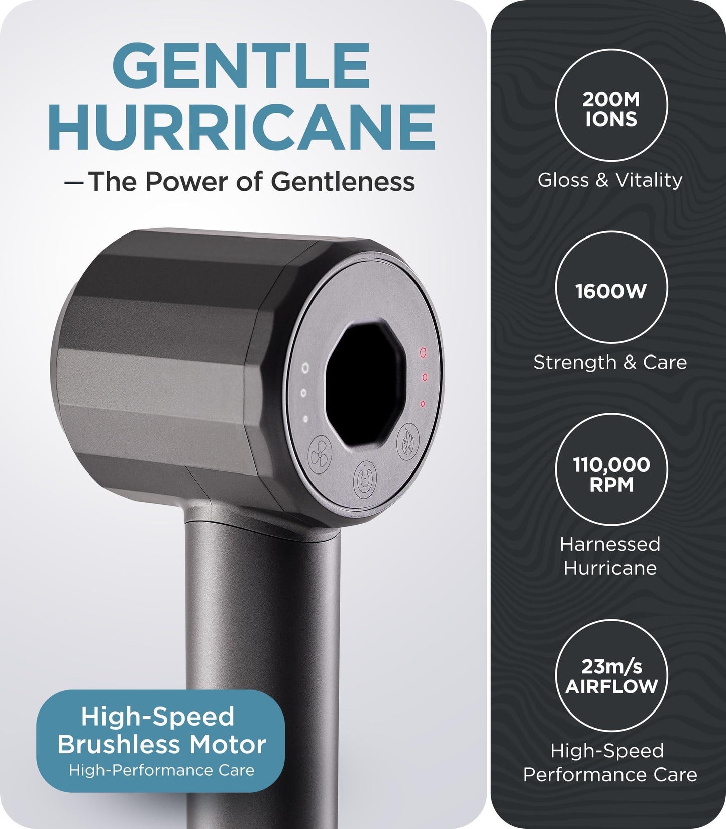 Hair Dryer Gray Intelligent High-Speed Temperature Control Overheat Protection