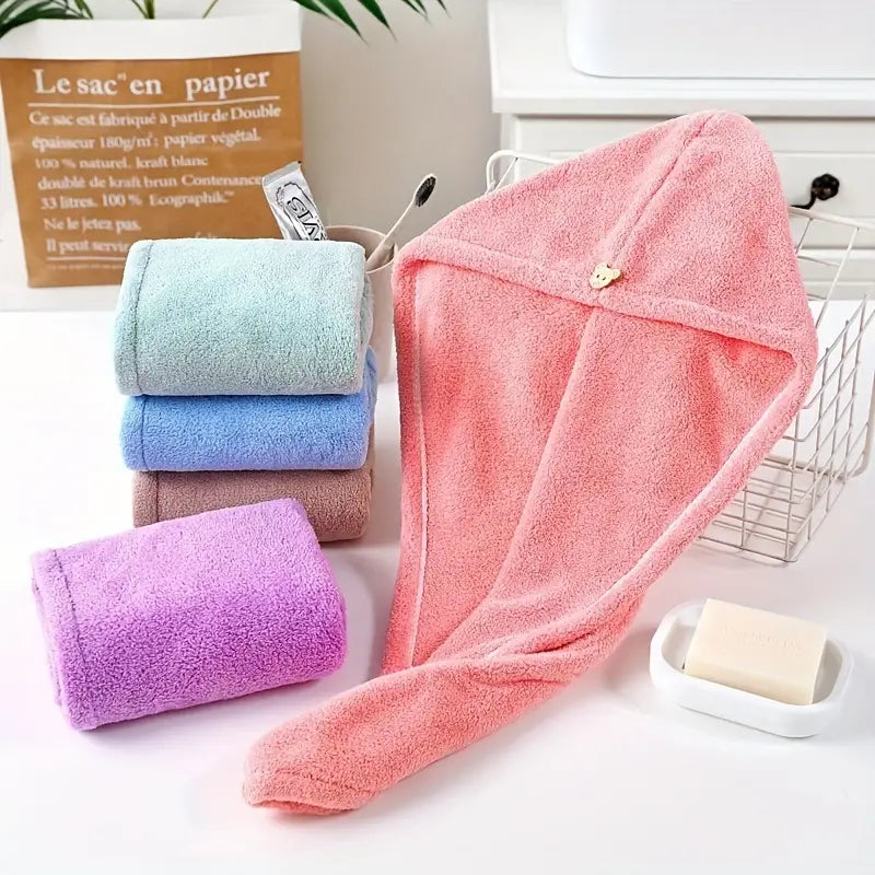 Coral Fleece Dry Hair Cap - Thickened Triangle Shower Hat