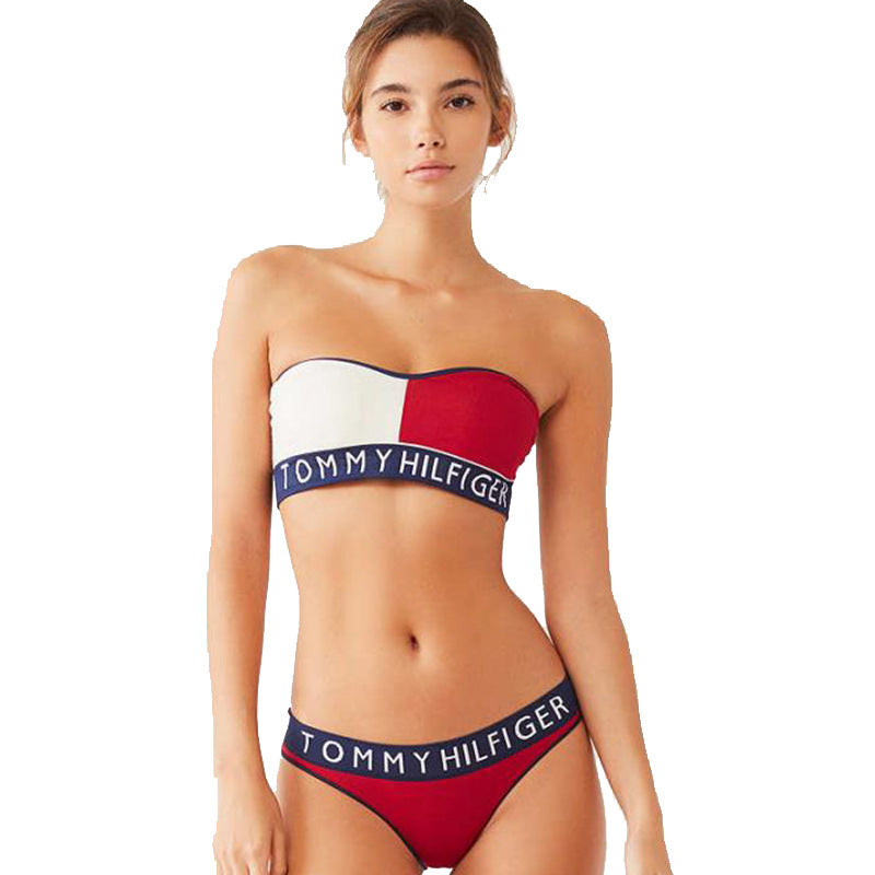 2018 Chic Red & White Color Block Bikini