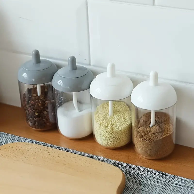 Transparent Seasoning Jar with Spoon Cover for Kitchen