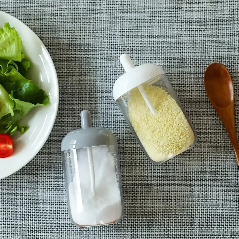Transparent Seasoning Jar with Spoon Cover for Kitchen