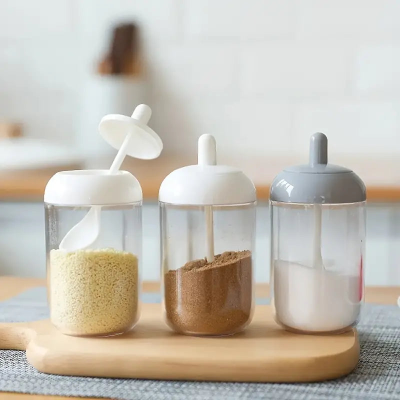 Transparent Seasoning Jar with Spoon Cover for Kitchen