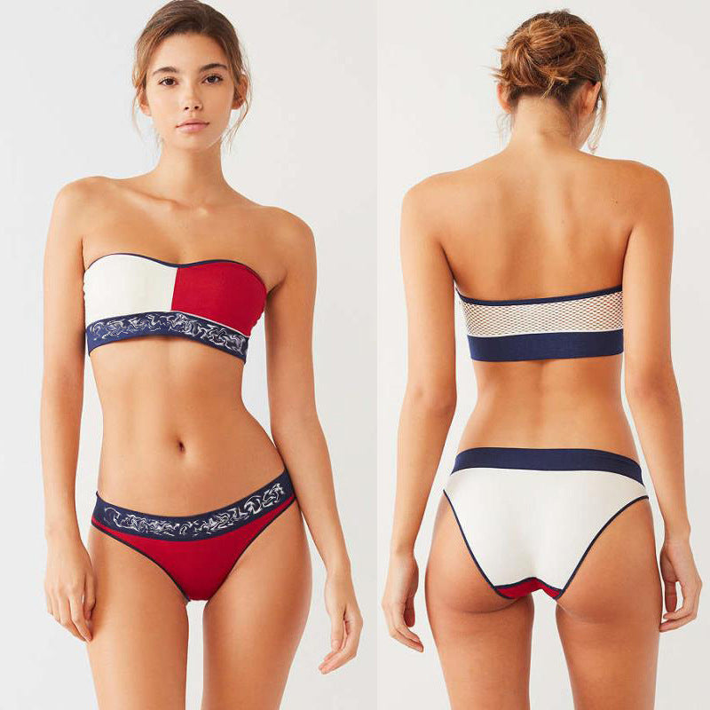 2018 Chic Red & White Color Block Bikini