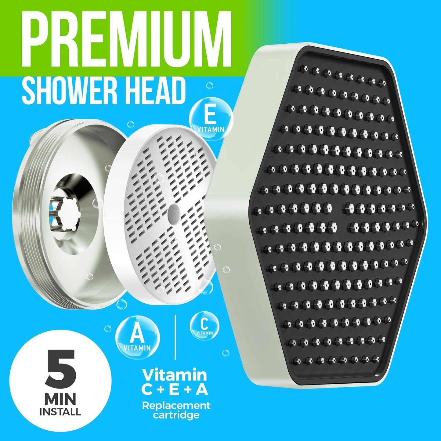Luxury Rain Shower Head with Filter Brushed Nickel Reduces Chlorine Rust and Sediment Vitamin C E and A High Pressure Spa Effect