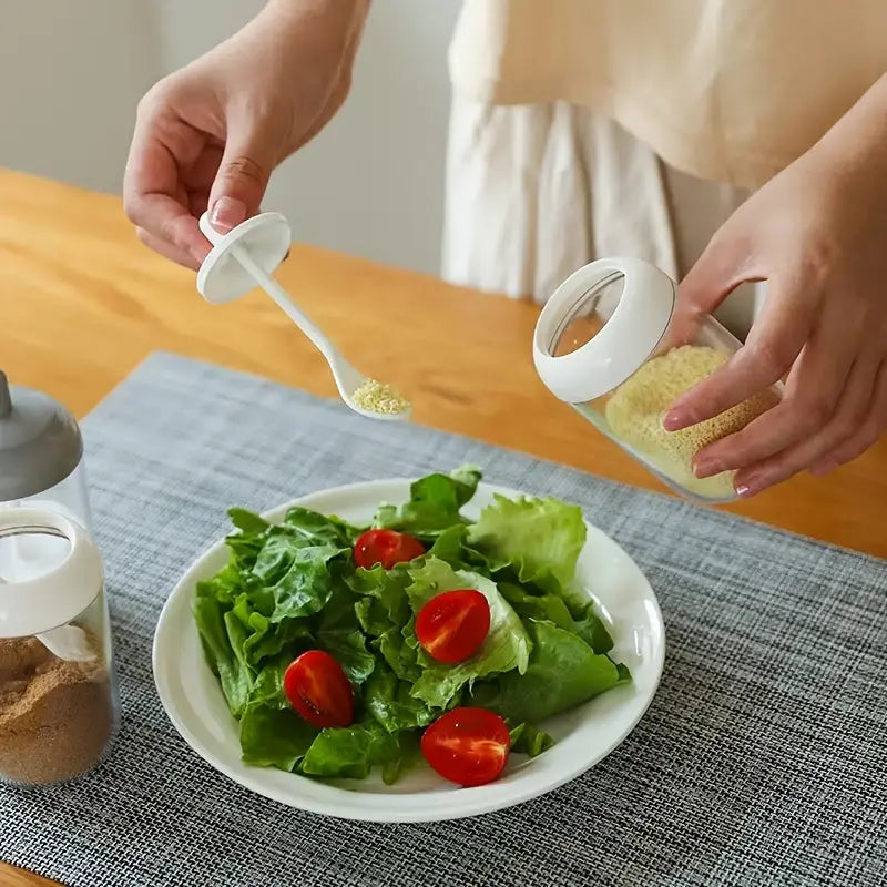 Transparent Seasoning Jar with Spoon Cover for Kitchen