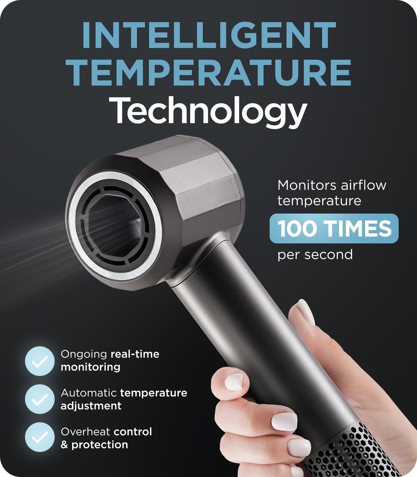 Hair Dryer Gray Intelligent High-Speed Temperature Control Overheat Protection
